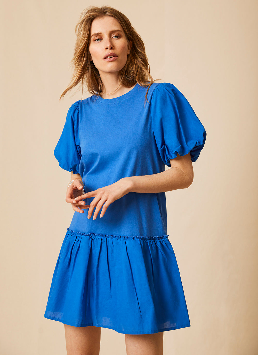 Blue Puffed Jersey Mini Dress – Mint Velvet